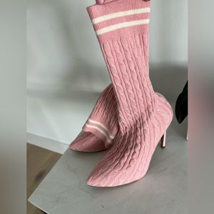 Pink socks high heels booties